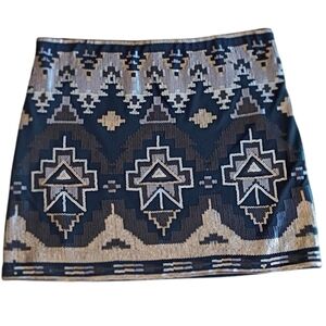 Living Dolls Sequin Mini Skirt Aztec Print SZ XL
